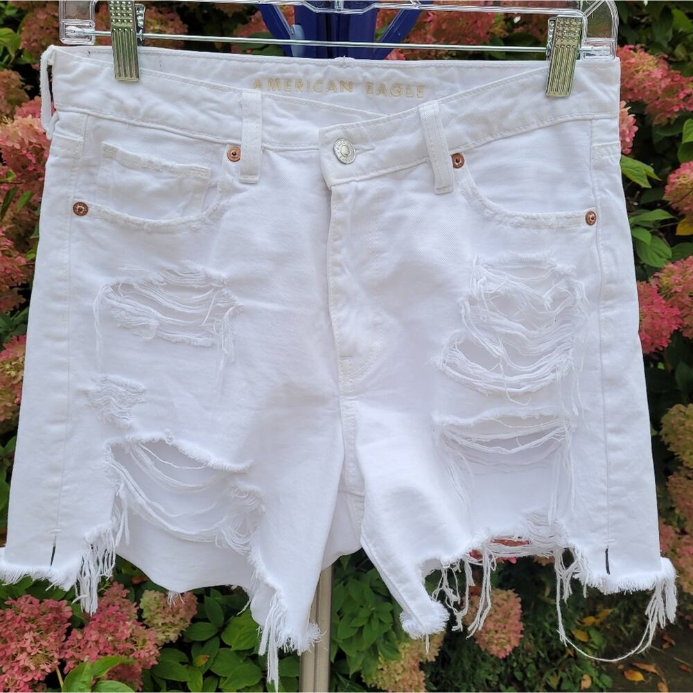 American Eagle Outfitters White Distressed Jean Shorts